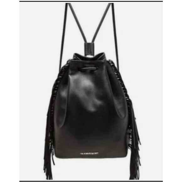 Victoria's Secret Handbags - Victoria's Secret Black Ladies Drawstring Faux Leather Backpack